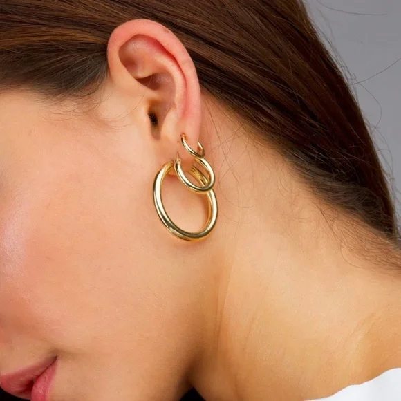 18k Gold plated Classic 33mm sized trending hoops! Must have. NWT & box - Picture 9 of 10